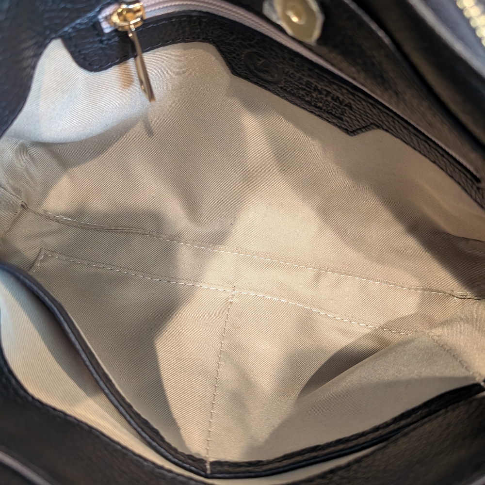 Valentina Black Leather Shoulder Bag with Tan Straps - Picture 8 of 9